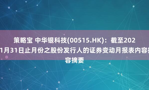 策略宝 中华银科技(00515.HK)：截至2026年1月31日止月份之股份发行人的证券变动月报表内容摘要