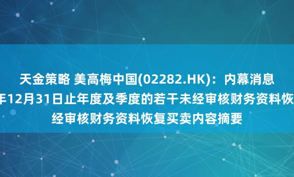 天金策略 美高梅中国(02282.HK):内幕消息公告截至2025年12月31日止年度及季度的若干未经审核财务资料恢复买卖内容摘要