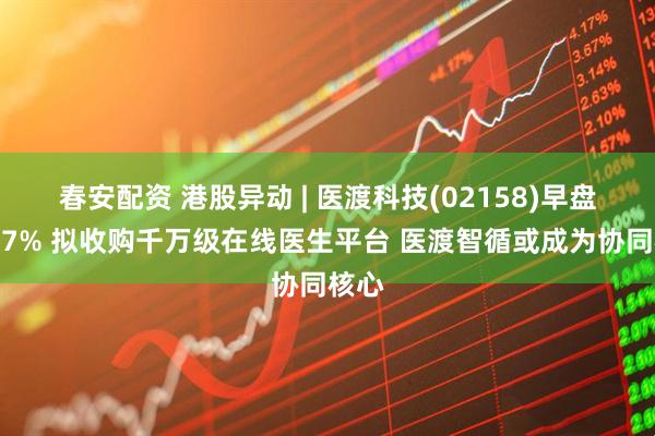 春安配资 港股异动 | 医渡科技(02158)早盘涨近7% 拟收购千万级在线医生平台 医渡智循或成为协同核心